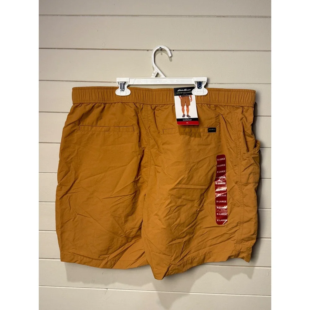 New! Eddie Bauer Ripstop Tech Shorts Mens XL Brown Sugar UPF 50 Moisture Wicking